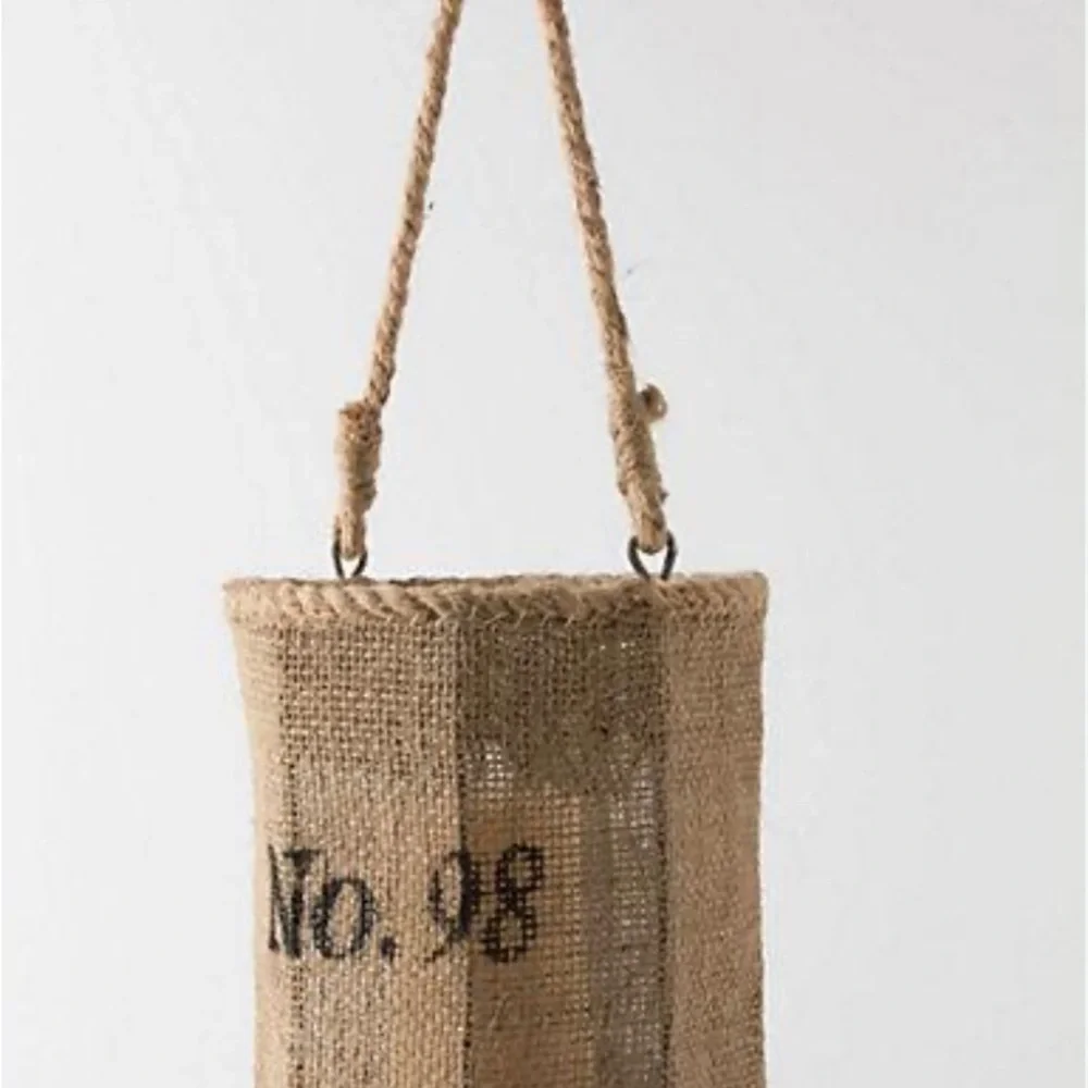 No. 98 Natural Jute Hanging Hurricane Basket, Wax candle included